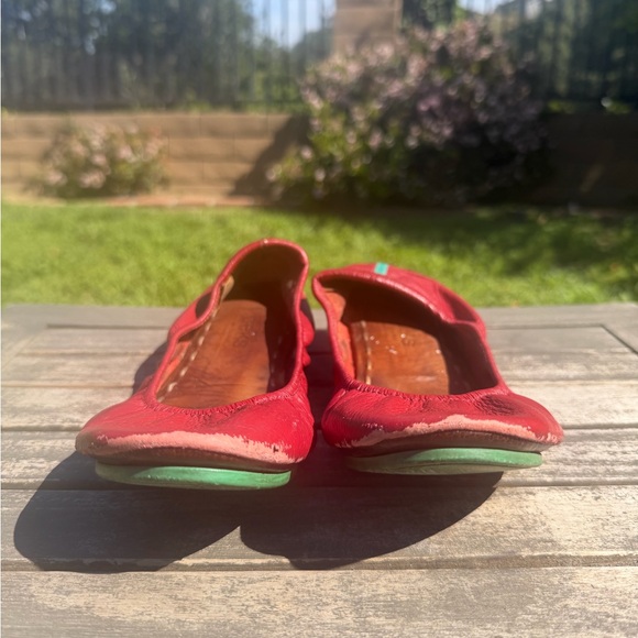 Tieks Red Leather Ballet Flats with Teal Stitch Detail - Picture 4 of 4